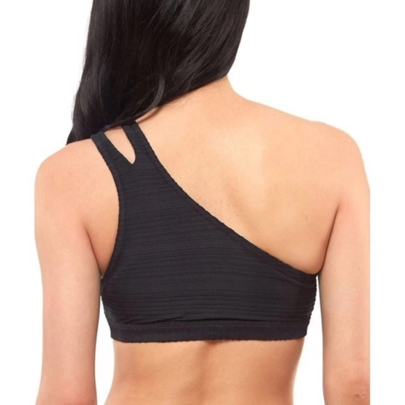 Jessica Simpson NWT Black Ribbed One Shoulder Swim Top, Size Large - Picture 2 of 8